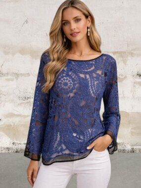 Karen Kane Women's Royal Blue Lace Blouse Size XL